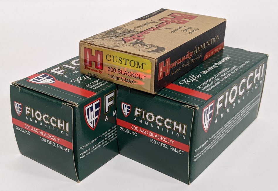 120 Rnds of Fiocchi & Hornady .300 AAC Blackout: 120 Rnds of Fiocchi & Hornady .300 AAC Blackout. Includes 100 Fiocchi 150Gr FMJBT and 20 Hornady 110Gr. V-Max.