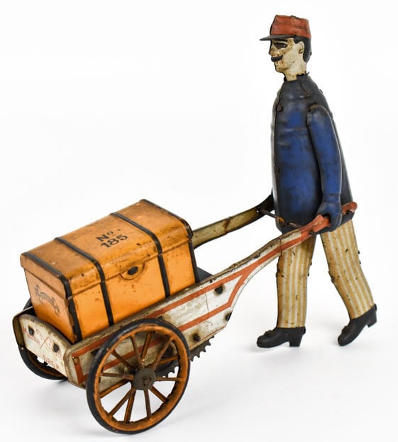 Stock Tin Windup Porter With Luggage Cart (1 of 11)