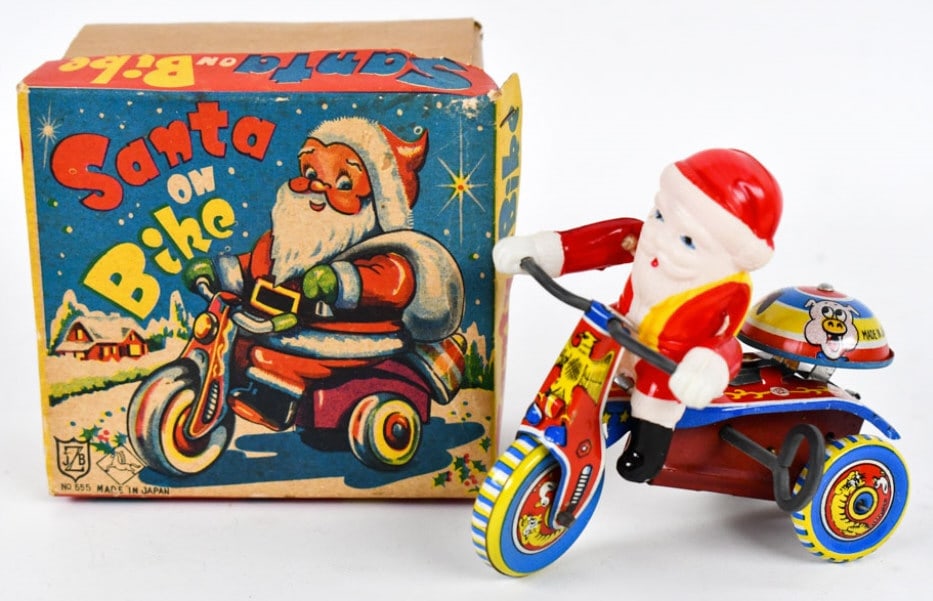 Japan Tin Windup Santa On Bike w/ Box (1 of 7)
