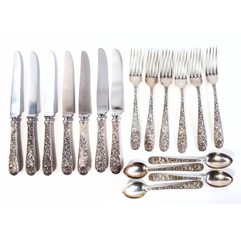 17 Pc. Kirk "Repousse" Sterling Flatware Set (1 of 10)