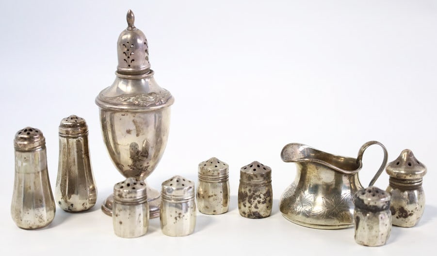 10 Pc Mixed Sterling Silver Shakers & Pitcher (1 of 10)