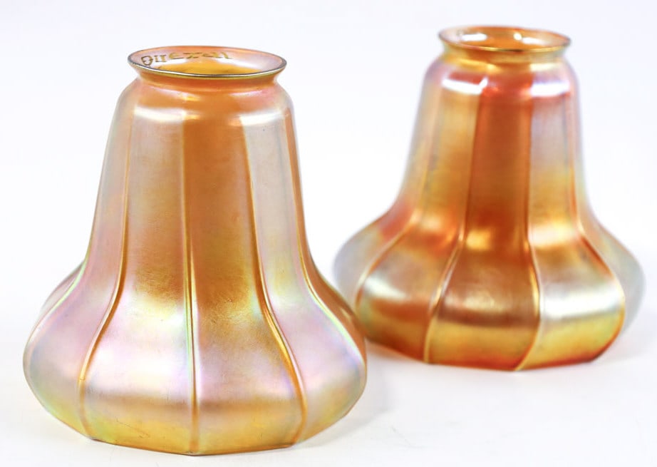 (2) Quezal Art Glass Gold Iridescent Lamp Shades (1 of 8)