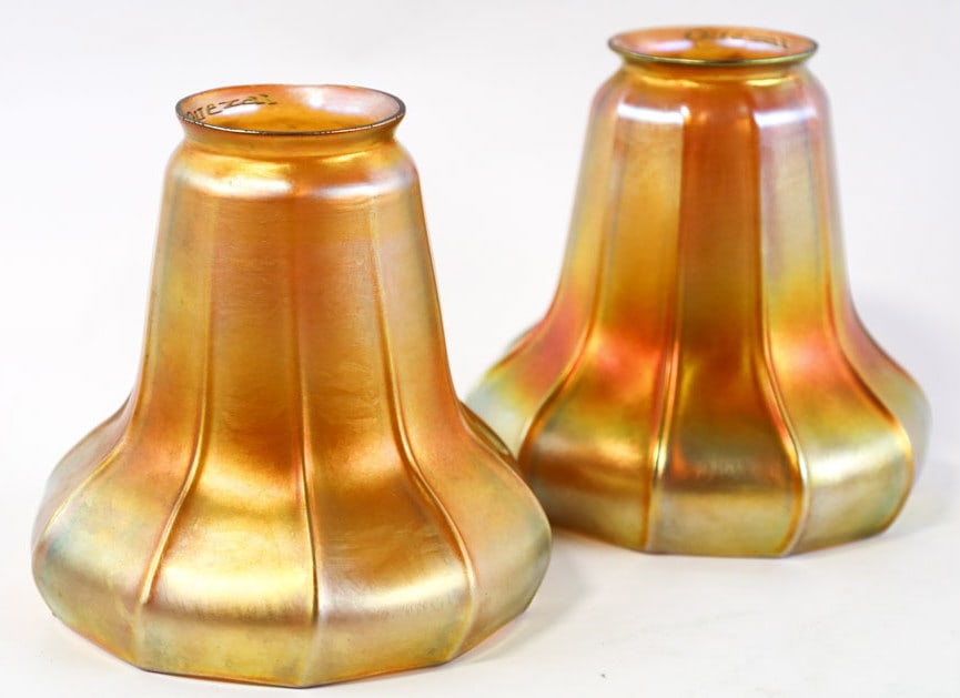 (2) Quezal Art Glass Gold Iridescent Lamp Shades (1 of 9)