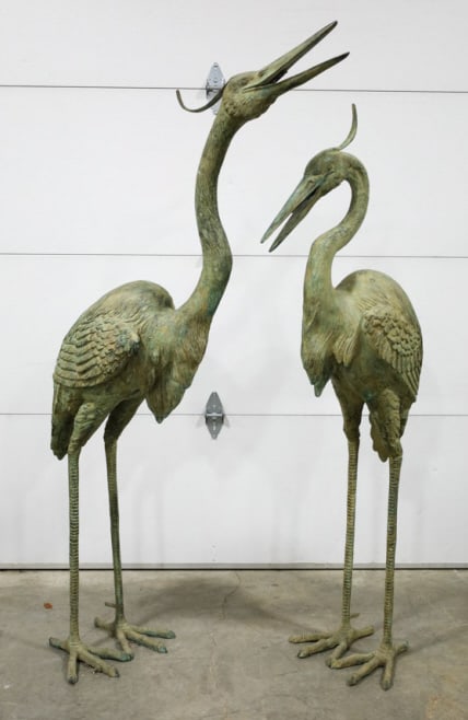 Pair 6' Tall Green Patina Bronze Heron Fountains (1 of 13)