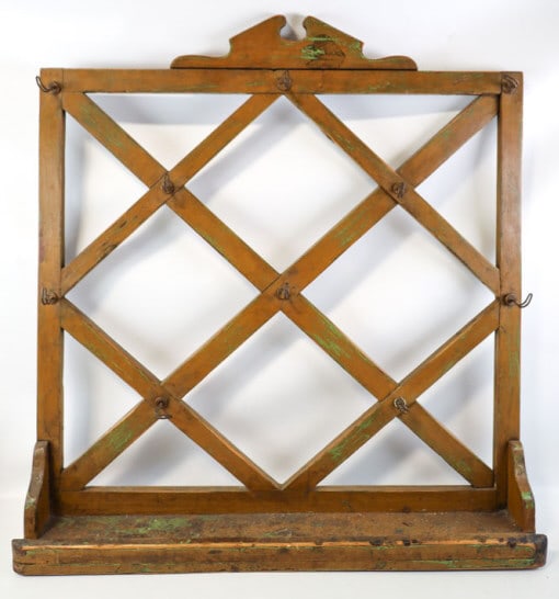 Early Primitive Wooden Lattice Cup Wall Shelf (1 of 8)