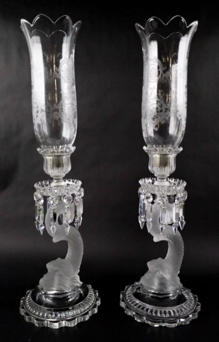 Pair Of Baccarat "Dauphin" Candlesticks W/Globes (1 of 12)