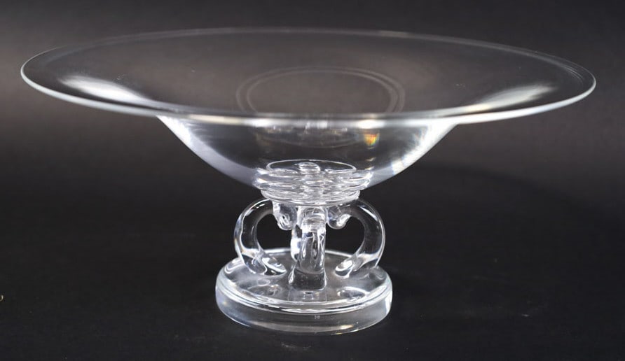 Steuben Art Glass 10" Footed Bowl: Very nice American Steuben Art Glass Footed Bowl. Overall the bowl measures approx. 10" tall and has a 10" top diameter. Great condition with no chips or cracks, signed on the base.