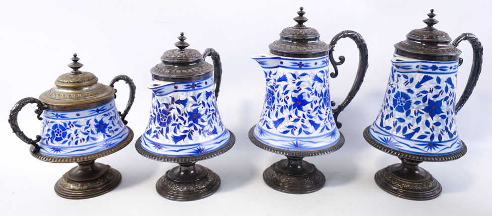 4 Pc. Footed Porcelain & Silverplate Serving Set (1 of 10)