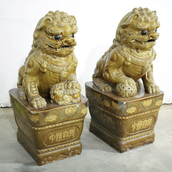 Pair Of Large Chinese Terracotta/Stone Foo Dogs (1 of 14)