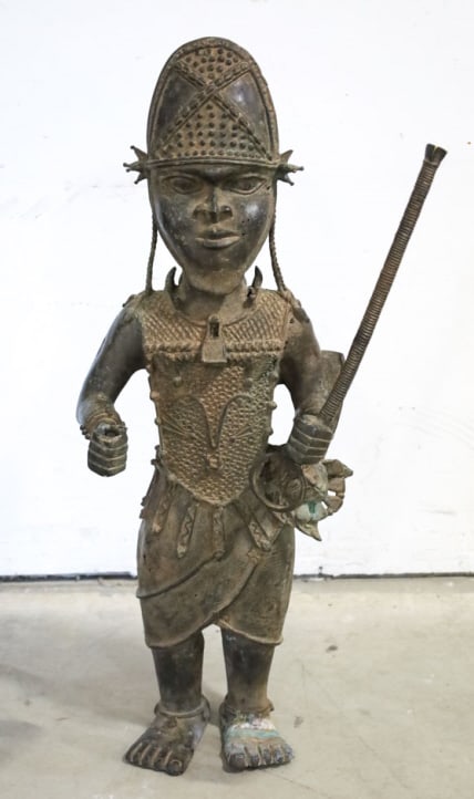 African Benin Bronze/Brass Warrior Sculpture (1 of 12)
