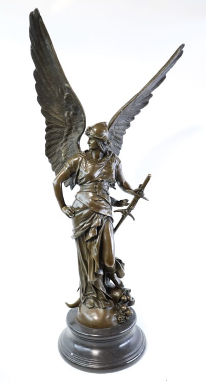 Bronze "St. Michael" Sculpture On Marble Base (1 of 8)