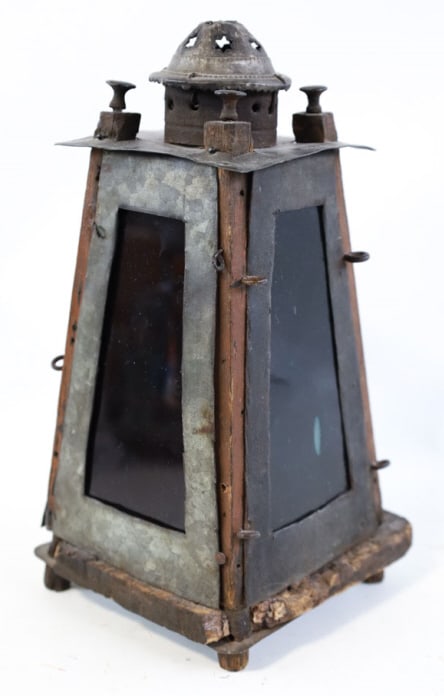 Early Primitive Signal Lamp: Early Primitive Signal Lamp. The lamp is in good condition with age and use wear, the was base has some deterioration, displays well. Approx. 10" tall.