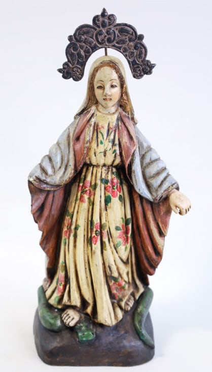 Antique Hand-Carved Wood Santo Statue Of Mary (1 of 9)