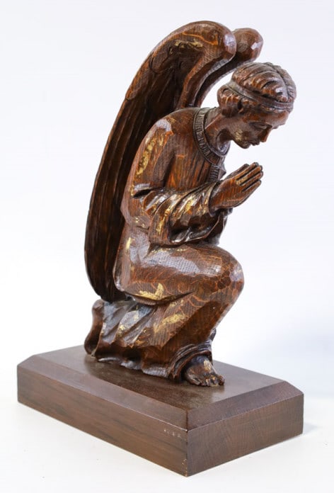 Vintage Hand-Carved Wood Kneeling Angel Statue (1 of 8)