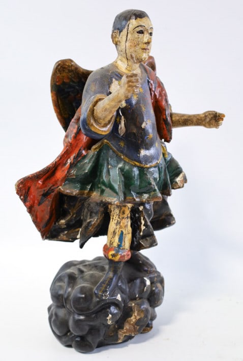 Antique Hand-Carved Wood Santo Winged Angel Statue (1 of 14)