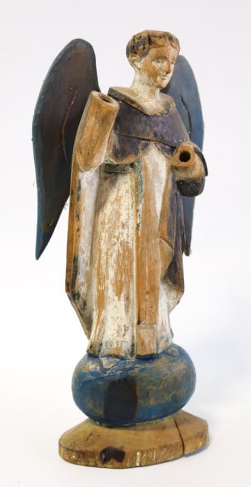 Antique Hand-Carved Wood Santo Winged Angel Statue (1 of 8)