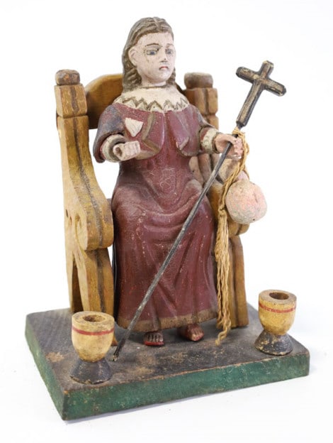 Antique Hand-Carved Wood Santo Seated Franciscan (1 of 10)