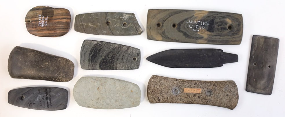 Lot Of 10 Native American Gorgets & Tools (1 of 5)