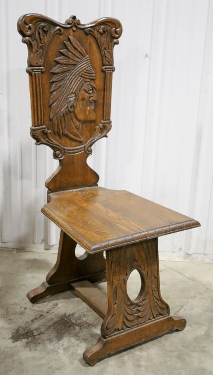 Native American Carved Oak Hall Chair (1 of 7)