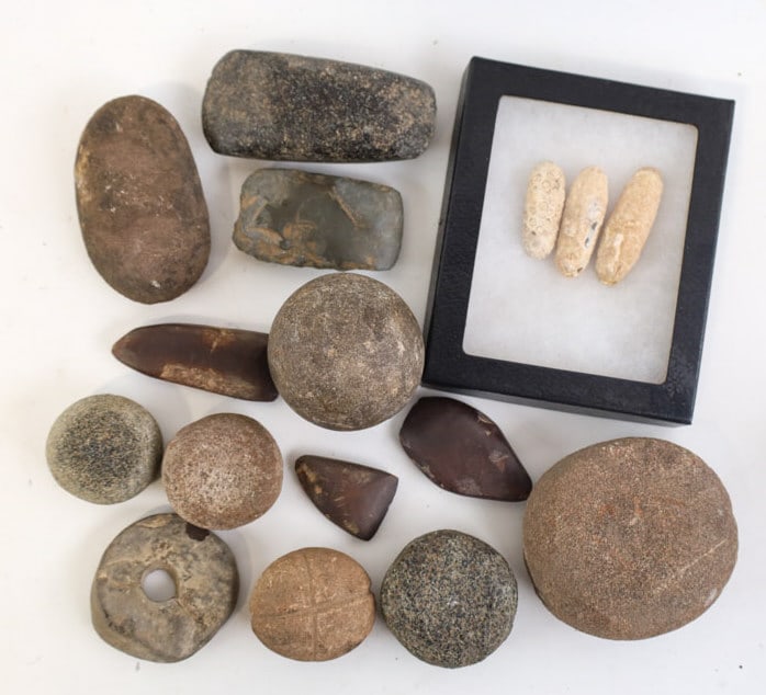 Lot Of 16 Native American Gorgets & Tools (1 of 3)