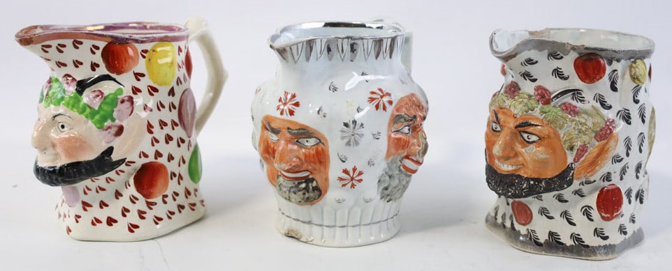 Three 1800's Bacchus & Satyr Porcelain Pitchers (1 of 6)