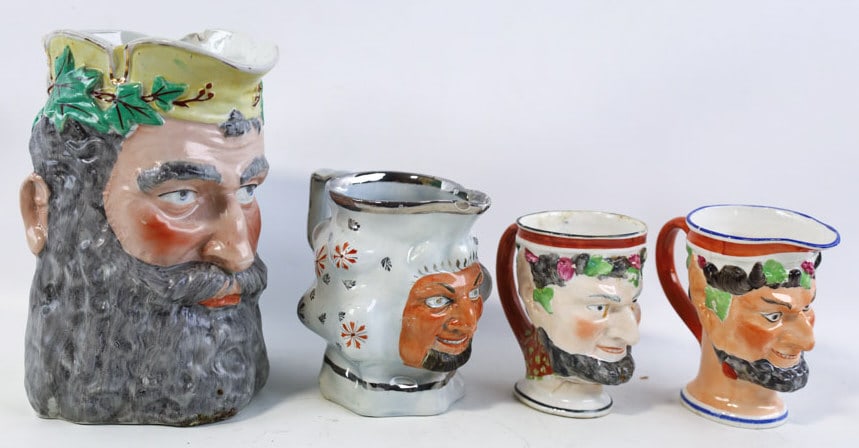 Four 1800's Bacchus & Satyr Porcelain Pitchers (1 of 5)