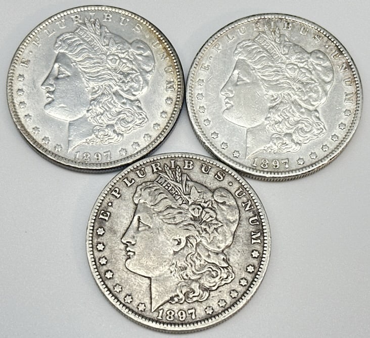 1897, 1897-O, 1897-S Morgan Silver Dollars (1 of 2)