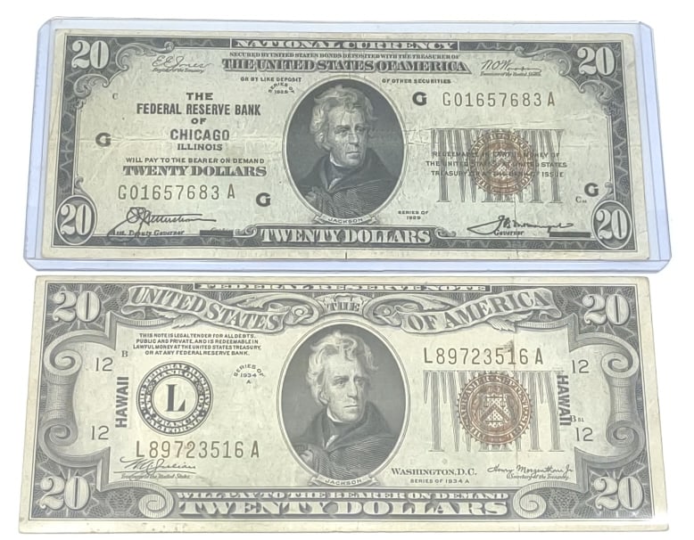 1929 and 1934-A Twenty Dollars Notes (1 of 3)