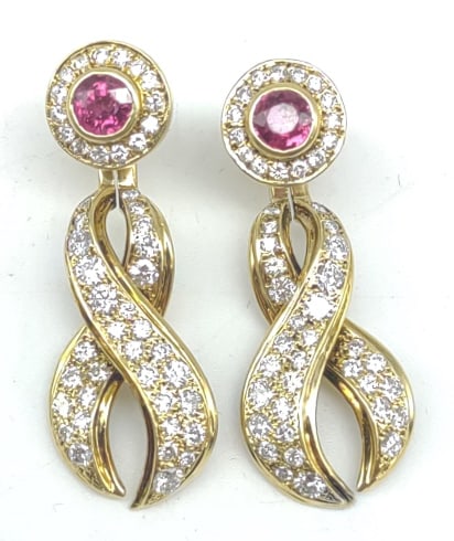 18k Gold Ruby & Diamond Cluster Ear Rings (1 of 3)