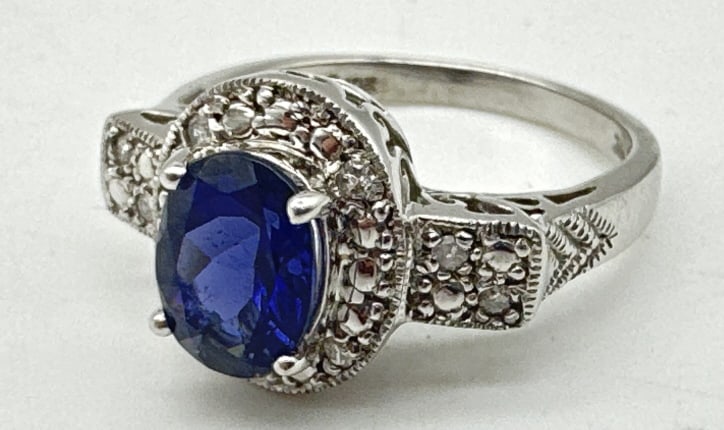 10k White Gold Sapphire & Diamond Cluster Ring (1 of 3)