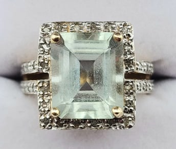 10K Yellow Gold Green Amethyst Halo Cocktail Ring (1 of 4)
