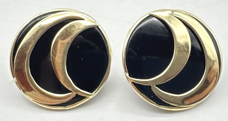 14K Gold Triple Black & Gold Circle Stud Earrings (1 of 2)