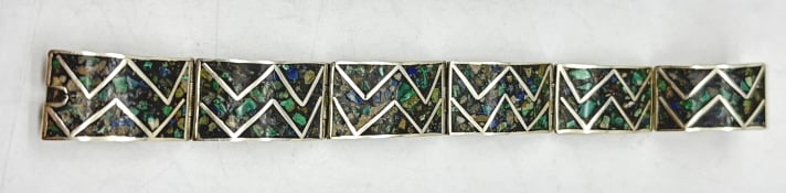 Mexican Sterling "ETC" Inlay Gems Link Bracelet (1 of 2)