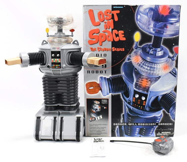 NOS 2ft Trendmasters RC Lost In Space B-9 Robot: New old stock remote control Lost In Space B-9 Robot in original box. Robot was removed from open box to check contents. Appears to be new old stock and never used. Box does have some damage and wear