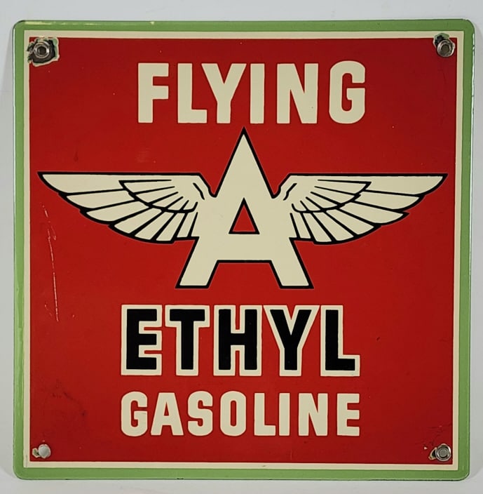 SSP Flying A Ethyl Gasoline Pump Sign 10in x 10in (1 of 9)