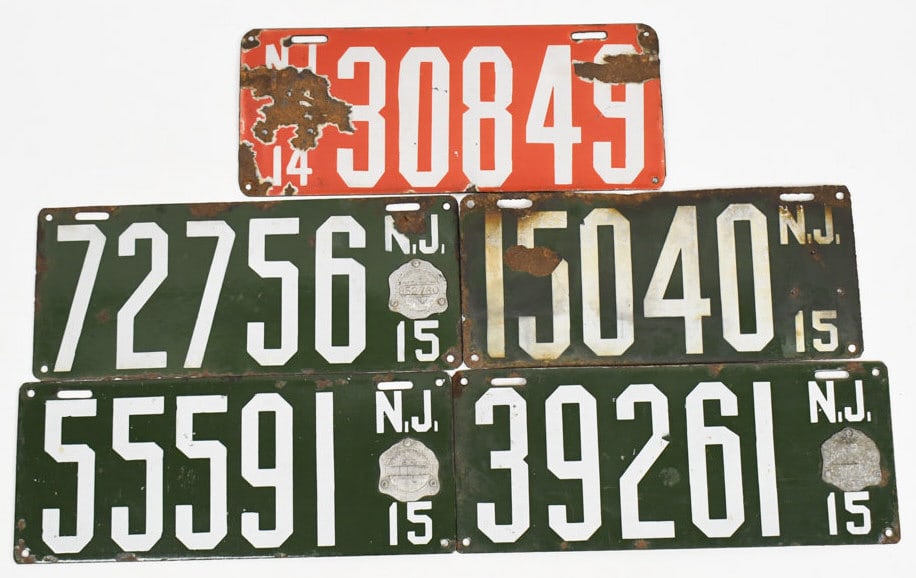 (5) 1914-1915 New Jersey Porcealin License Plates (1 of 5)