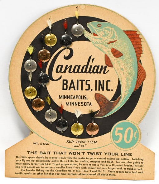 Vintage Canadian Bait Fishing Lure Store Display Auction