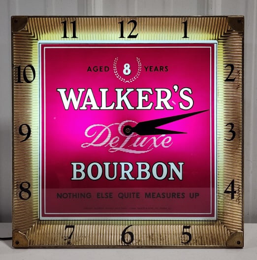 API Walker's Bourbon Lighted Advertising Clock (1 of 13)