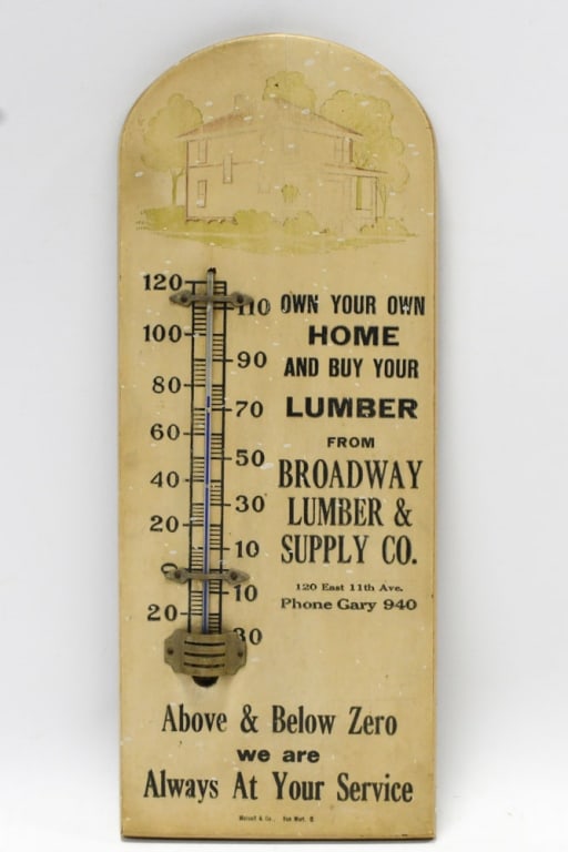 Early Wood Gary IN Broadway Lumber Thermometer (1 of 8)
