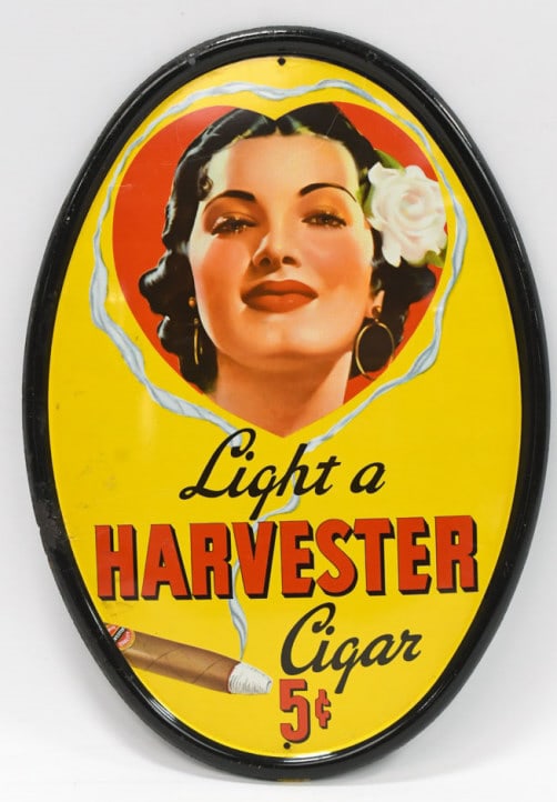 Vintage SST Harvester Cigars Embossed Button Sign (1 of 13)