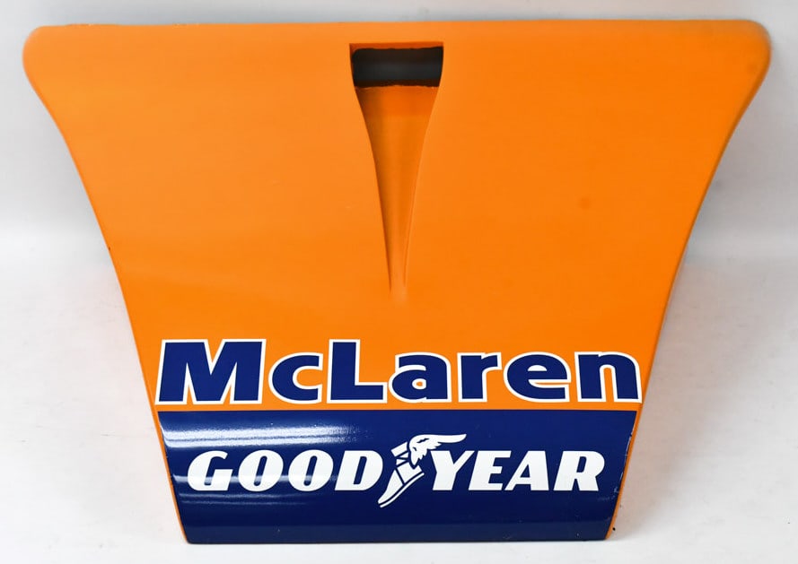 Johnny Rutherford's McLaren M16 Nose: Johnny Rutherford's McLaren M16 Nose. This spare nose was not used during the 1974 season and was stored at McLaren for years and then gifted to Rutherford. When asked why the nose still existed Ruthe