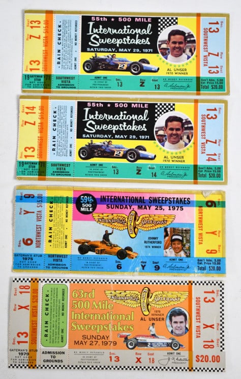 Indianapolis Motor Speedway Unused Race Tickets: The Indianapolis Motor Speedway is one of the few major sports venues still using printed tickets, because they know how collectible tickets for their events have been over the years. This lot is for 