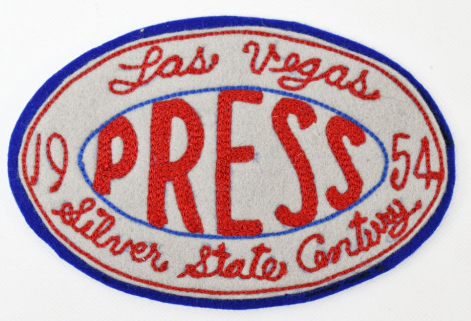1954 Las Vegas Silver State Century Press Armband: The only Las Vegas Silver State Century was held November 14, 1954 on the 1-mile dirt oval at Las Vegas Park. Jimmy Bryan, well-known for his prowess on the dirt, won the race over Manny Ayulo. It was