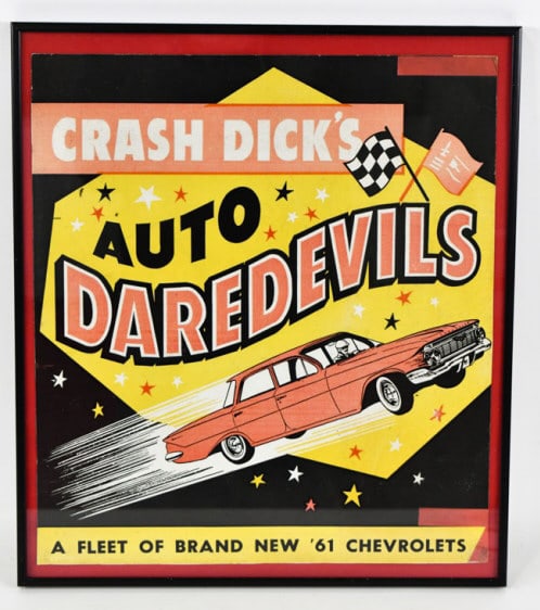 1961 Crash Dick's Auto Daredevils Framed Sign (1 of 5)