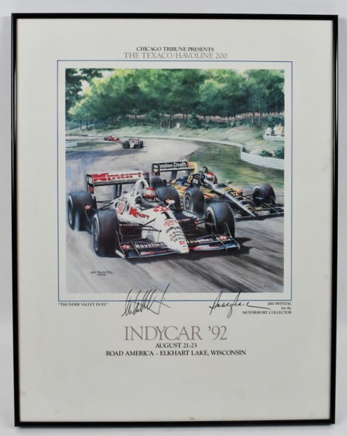 1992 Indycar Road America Texaco 200 Signed Print: Originall 1992 IndyCar The Texaco / Havoline 200 Road America signed print by Bobby Rahal and Michael Andretti. Consignor worked for the advertising agency hired by Road America. This is one of about 