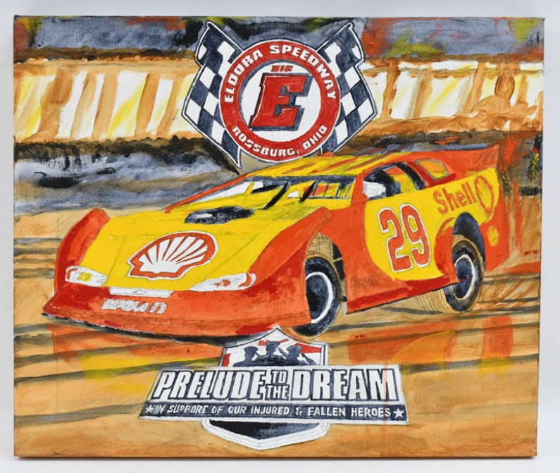 Harvick Prelude To The Dream Artwork By Burton: Kevin Harvick Prelude To The Dream dirt car #29 original unfinished art work by Ron Burton. Good condition with light wear from display and storage. Overall it measures approximately 24" across by 20"