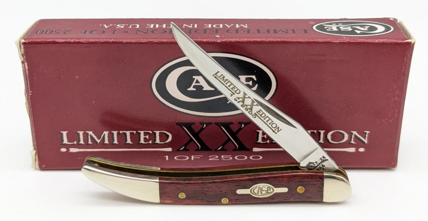 Ltd 1999 Case XX Smooth Red Bone Tiny Toothpick: Ltd 1999 Case XX Smooth Red Bone Tiny Toothpick 610096 w/ Box. Knife is 1 of 2500 and is in very nice condition with light wear from handling. Overall length of 3in when closed.