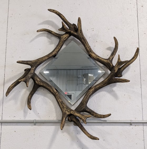 Faux Antler Square Wall Mirror: Faux Antler Square Wall Mirror. Mirror is in nice condition and is a great addition for any hunting themed home. Measures 43in x 43in