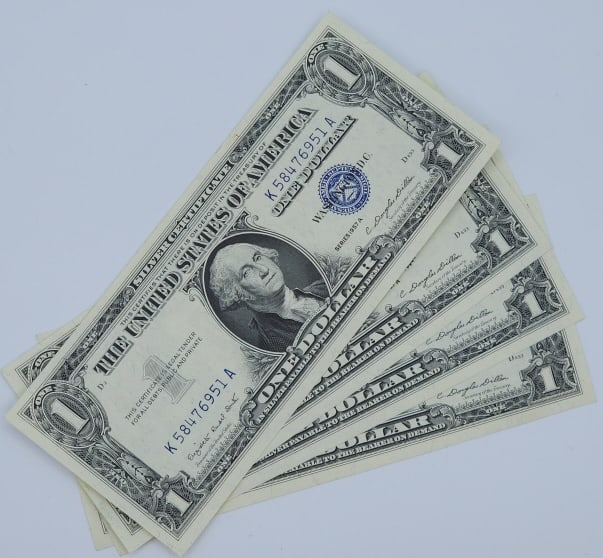1957 $1 In Order Dollar Silver Certificates $4FV: 1957 $1 In Order Dollar Silver Certificates $4FV