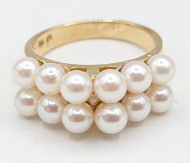 Ladies 14K Yellow Gold Two-Row Pearl Cocktail Ring (1 of 4)
